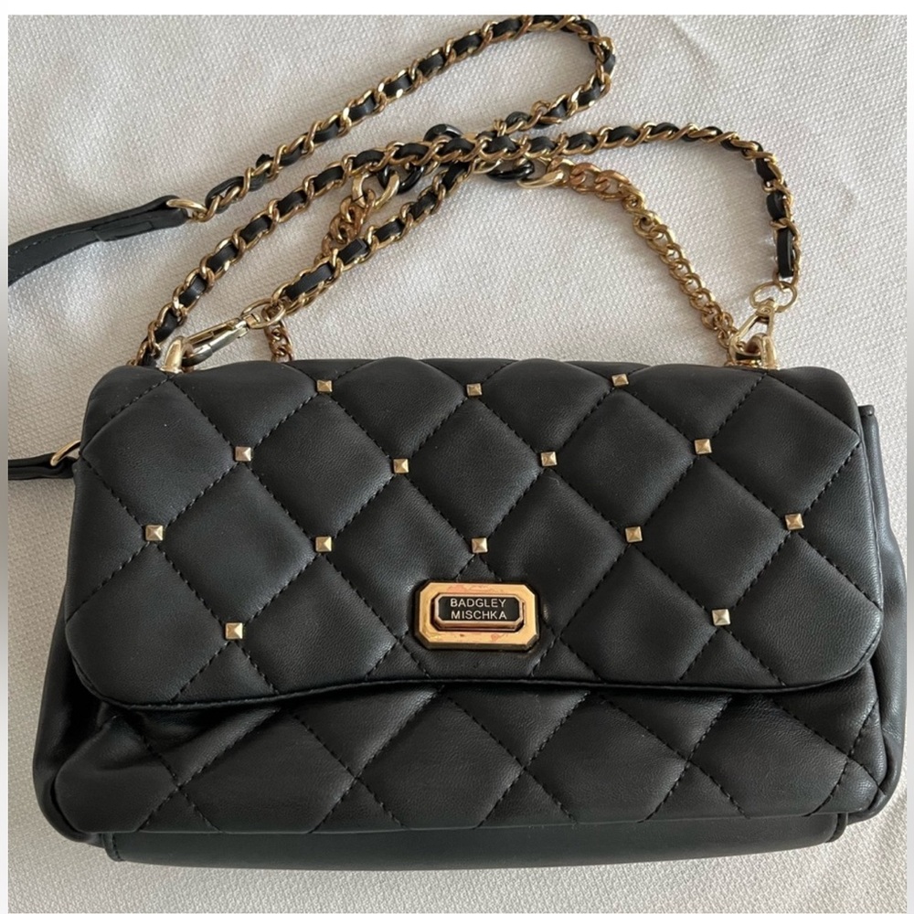 Badgley Mischka Black Quilted Crossbody with Gold Chain